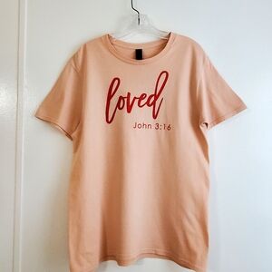 Anvil by Gildan Womens Pink "loved" John 3:16 T-shirt Medium